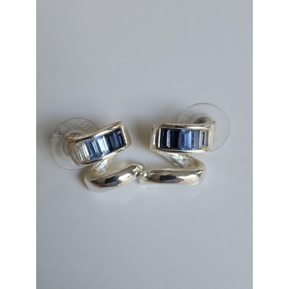 Corkscrew Vintage Earrings Blue Ombre Rhinestones Silver Tone Jewelry